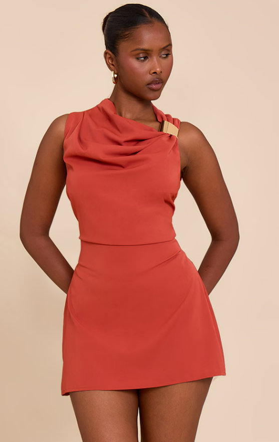 Chcmi Burnt Orange Trim Mini Dress