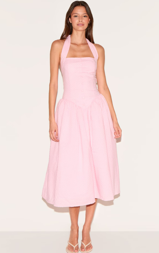 Chcmi Pink Embroidered Cotton Halterneck Dress